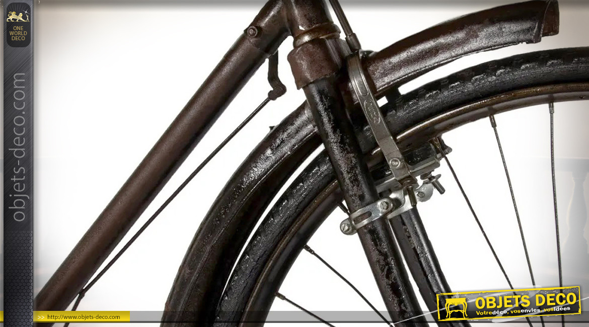 Grande console vélo ancien, plateau en manguier massif et encadrement noir charbon, 193cm