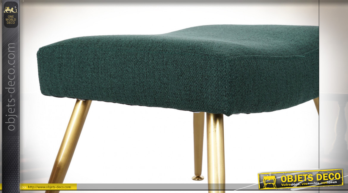 Fauteuil et repose-pieds en polyester finition vert sapin et pieds dorés ambiance rétro, 86cm