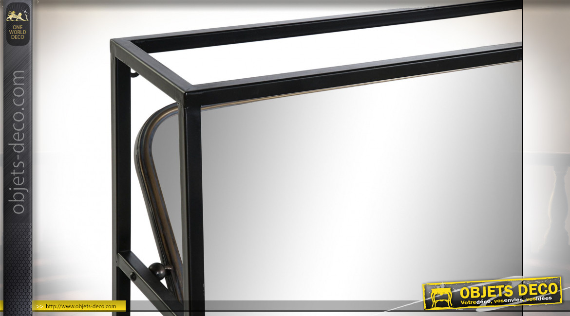 Miroir mural inclinable en métal finition noire et reflets cuivrés ambiance industrielle, 110cm