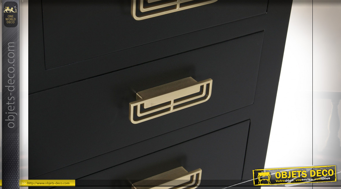 Commode à 6 tiroirs en bois finition noire et poignées de tiroirs dorées ambiance Japonaise, 78cm