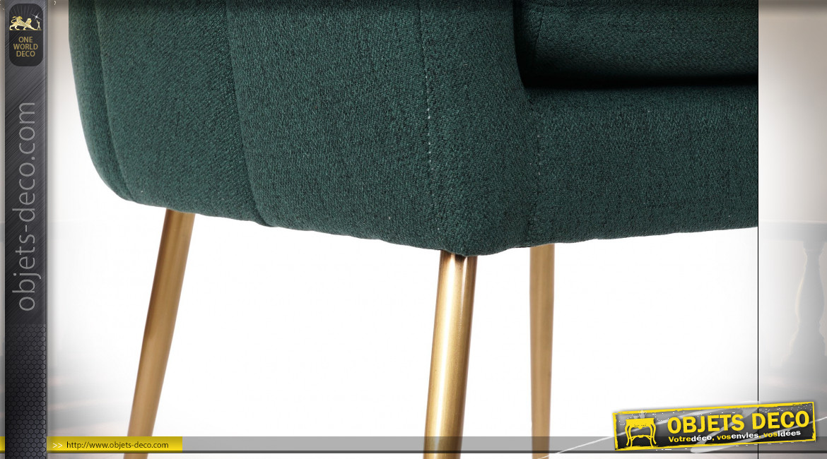 Fauteuil en polyester finition vert foncé et pieds en métal doré ambiance rétro, 82cm