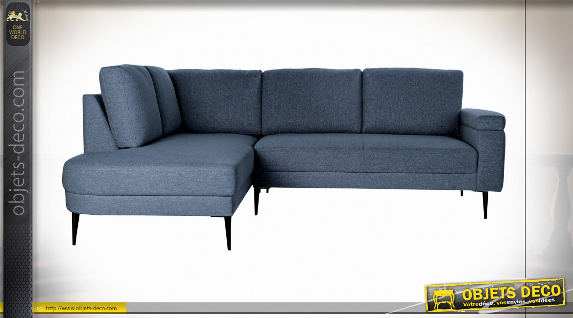 Canapé d'angle en coton finition bleu foncé ambiance contemporaine, 240cm