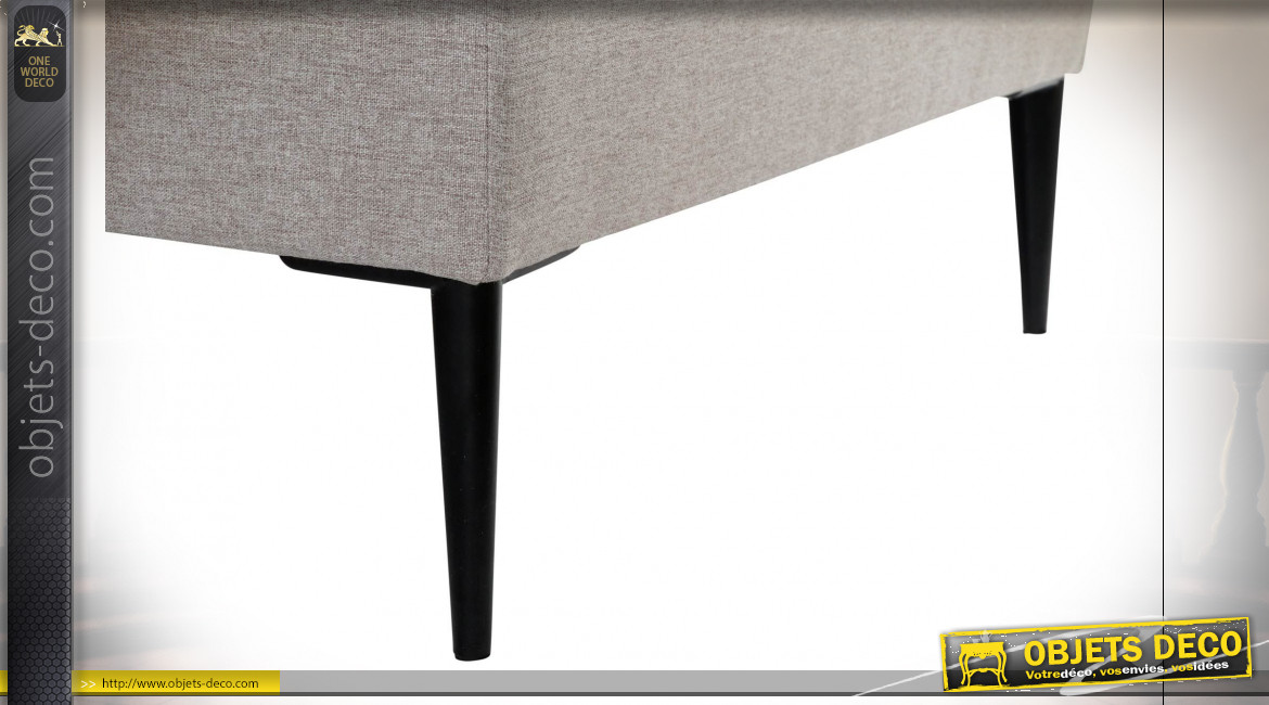 Canapé d'angle en métal noir et polyester finition gris souris avec repose-pieds ambiance contemporaine, 240cm