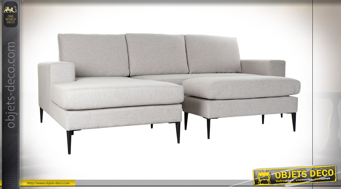 Canapé de style contemporain en polyester finition gris clair et repose-pieds, 240cm