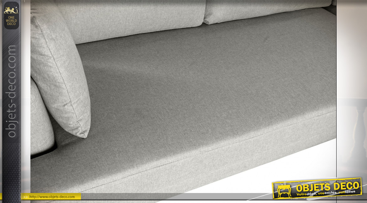 Canapé d'angle en polyester finition gris clair ambiance contemporaine, 240cm