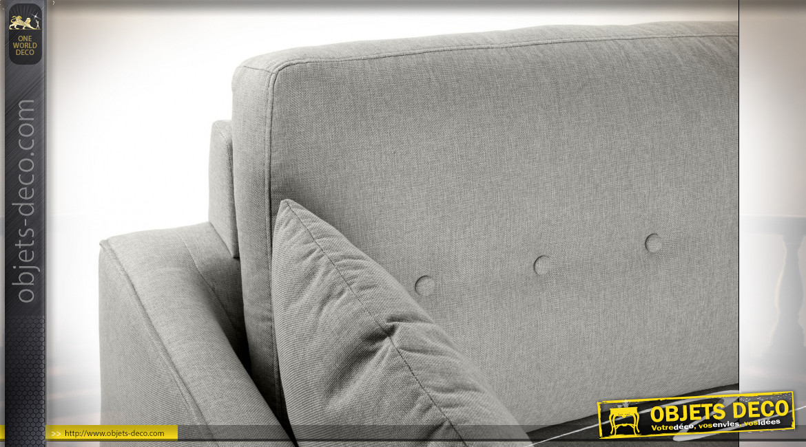 Canapé d'angle en polyester finition gris clair ambiance contemporaine, 240cm