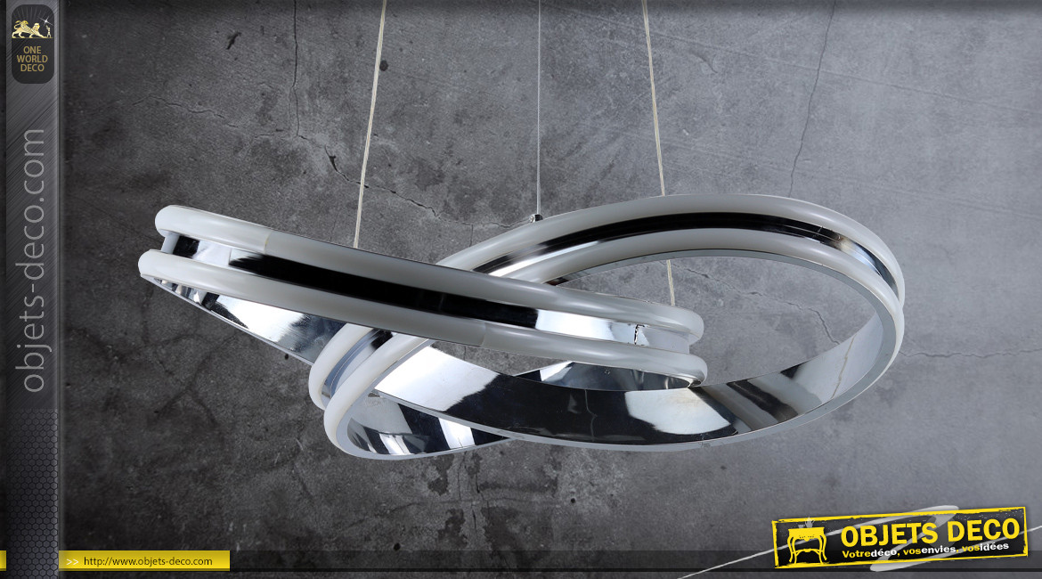 Suspension design en aluminum chromé, forme de noeud lumineux, éclairage bande led, Ø46cm