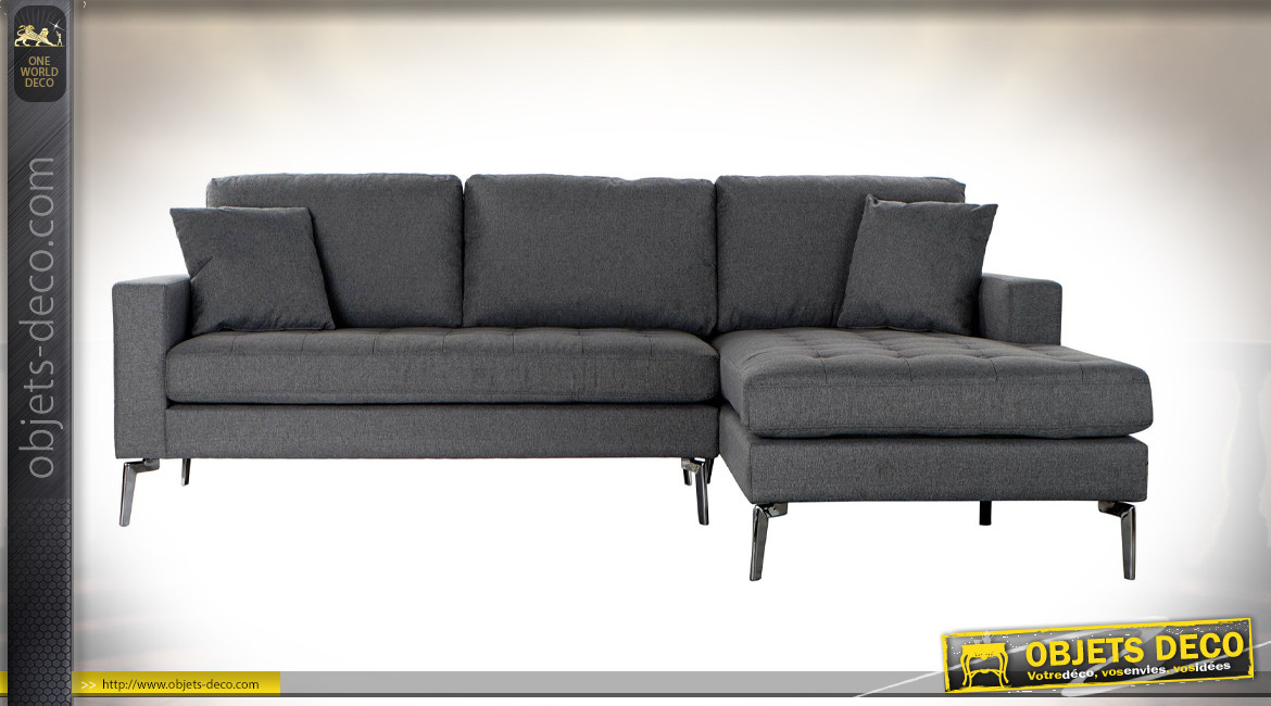 Canapé d'angle en lin avec assise capitonnée finition gris foncé de style moderne, 240cm