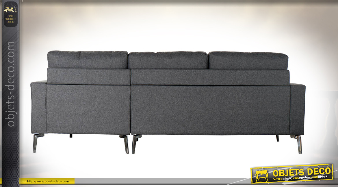 Canapé d'angle en lin avec assise capitonnée finition gris foncé de style moderne, 240cm