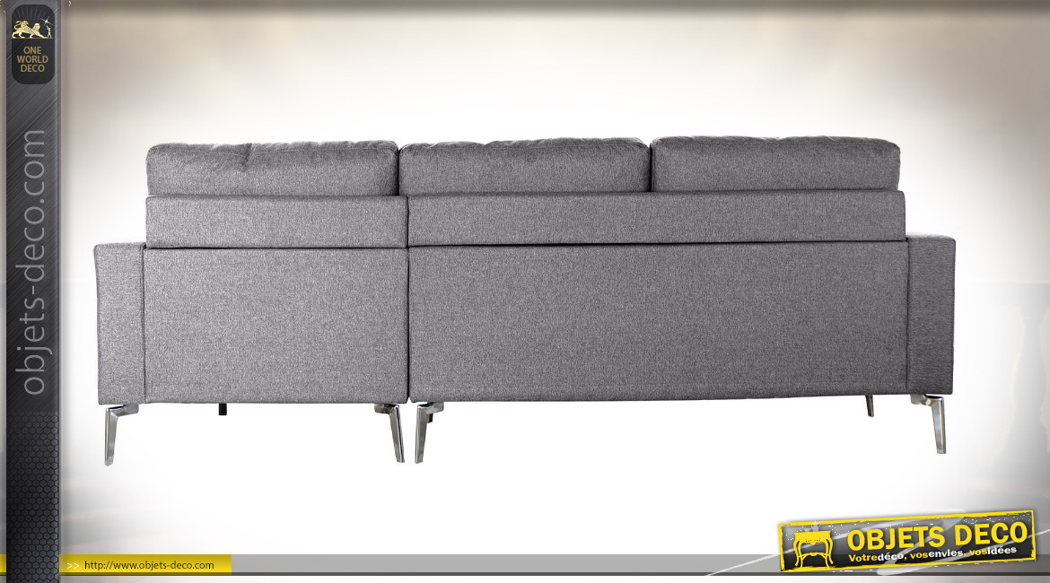 Canapé d'angle de style contemporain en lin finition gris clair et pieds en métal, 240cm
