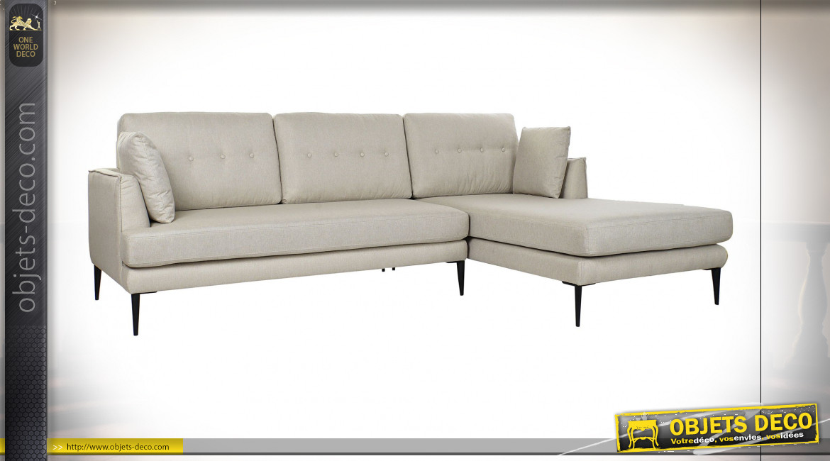 Canapé d'angle en polyester finition beige ambiance moderne, 240cm