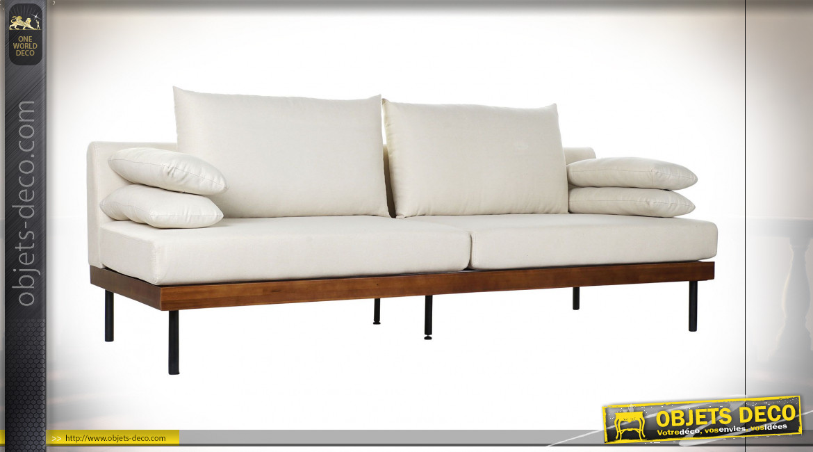 Canapé 2 personnes de style contemporain en polyester et coton finition blanche, 220cm