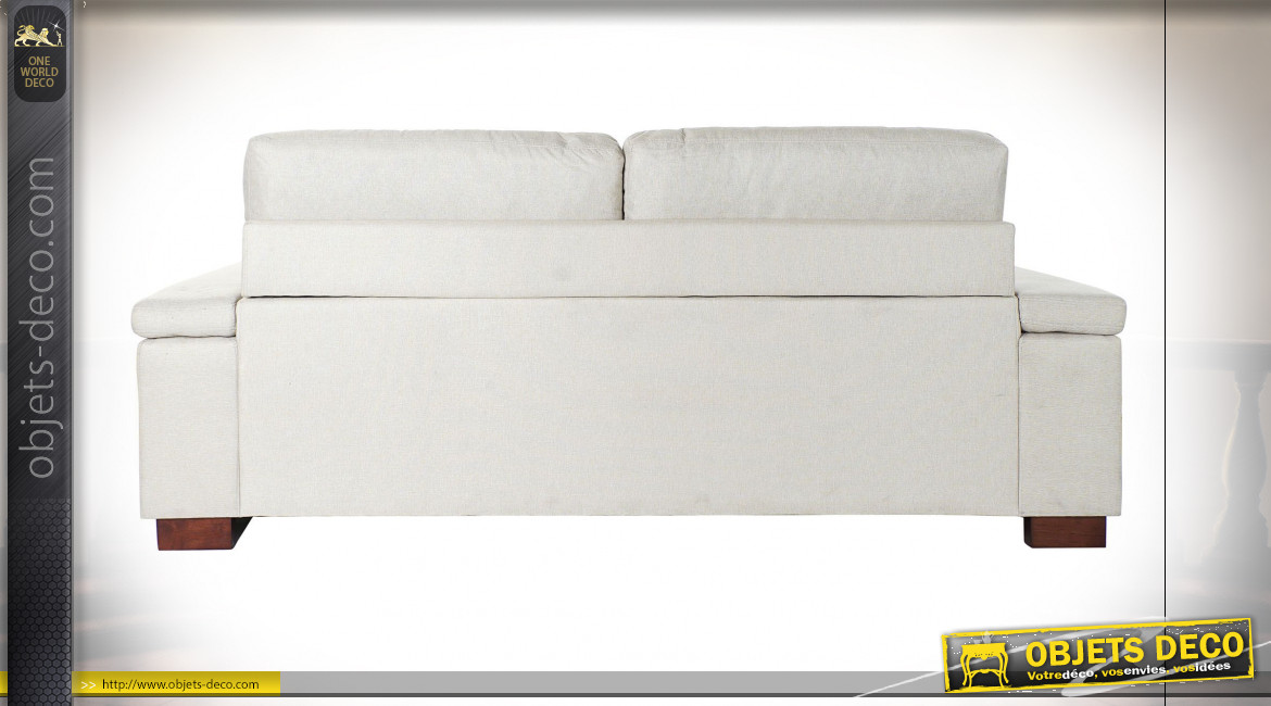 Canapé 2 personnes de style contemporain en polyester et lin finition blanc crème, 210cm