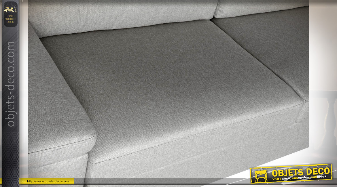 Canapé deux personnes en polyester et lin finition gris clair ambiance contemporaine, 210cm