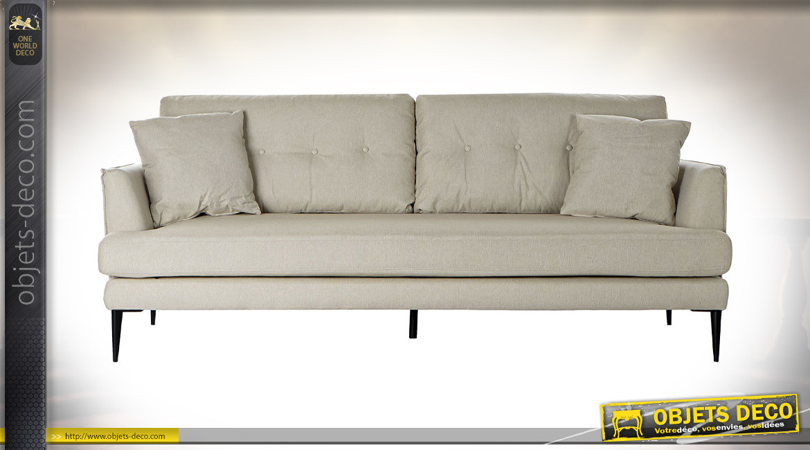 Canapé 2 personnes de style moderne en polyester finition beige et pieds en métal noir, 198cm