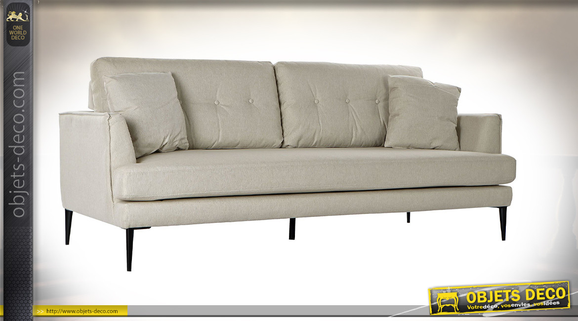 Canapé 2 personnes de style moderne en polyester finition beige et pieds en métal noir, 198cm