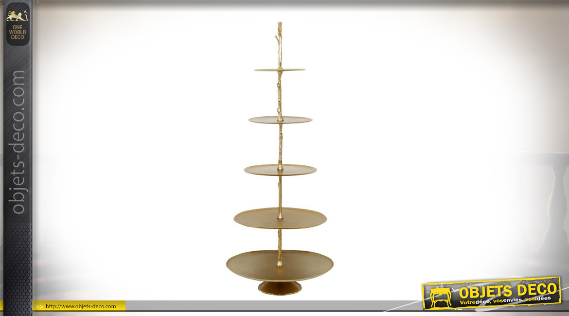 Etagère présentoir en forme de sapin, 5 plateaux ovales, finition doré ancien, 175cm