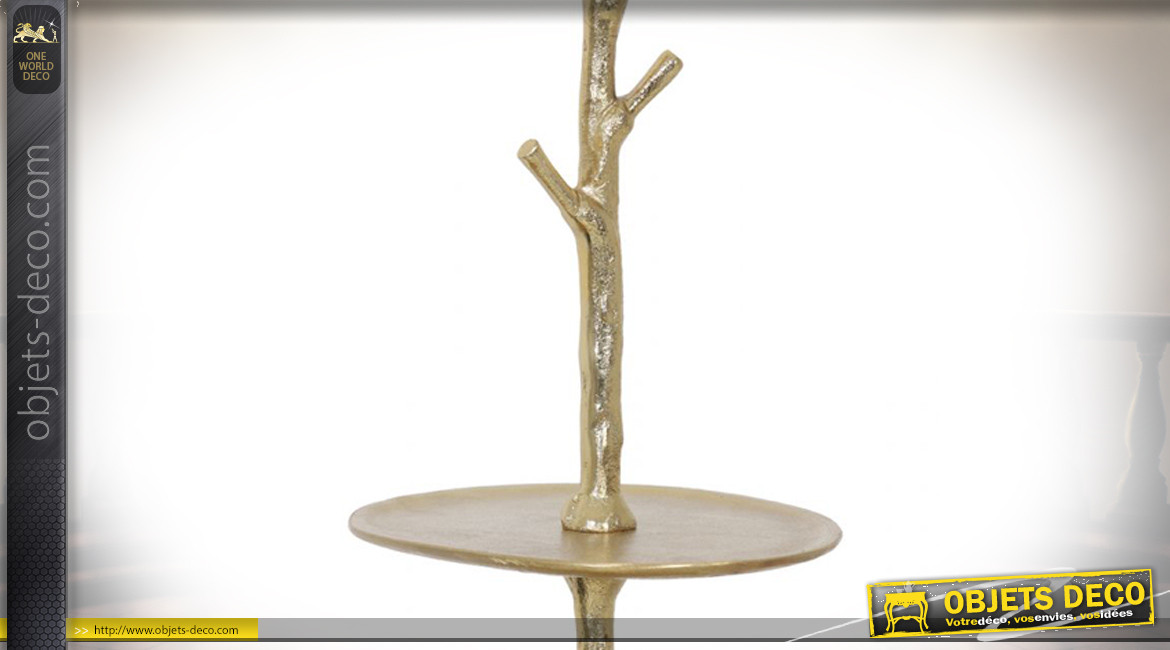 Etagère présentoir en métal doré, cinq plateaux de rangement, forme conique esprit arbre, 122cm