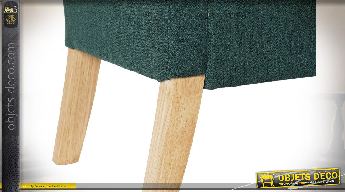 Bout de lit coffre en polyester finition vert sapin et pieds en bois courbé ambiance classique, 130cm