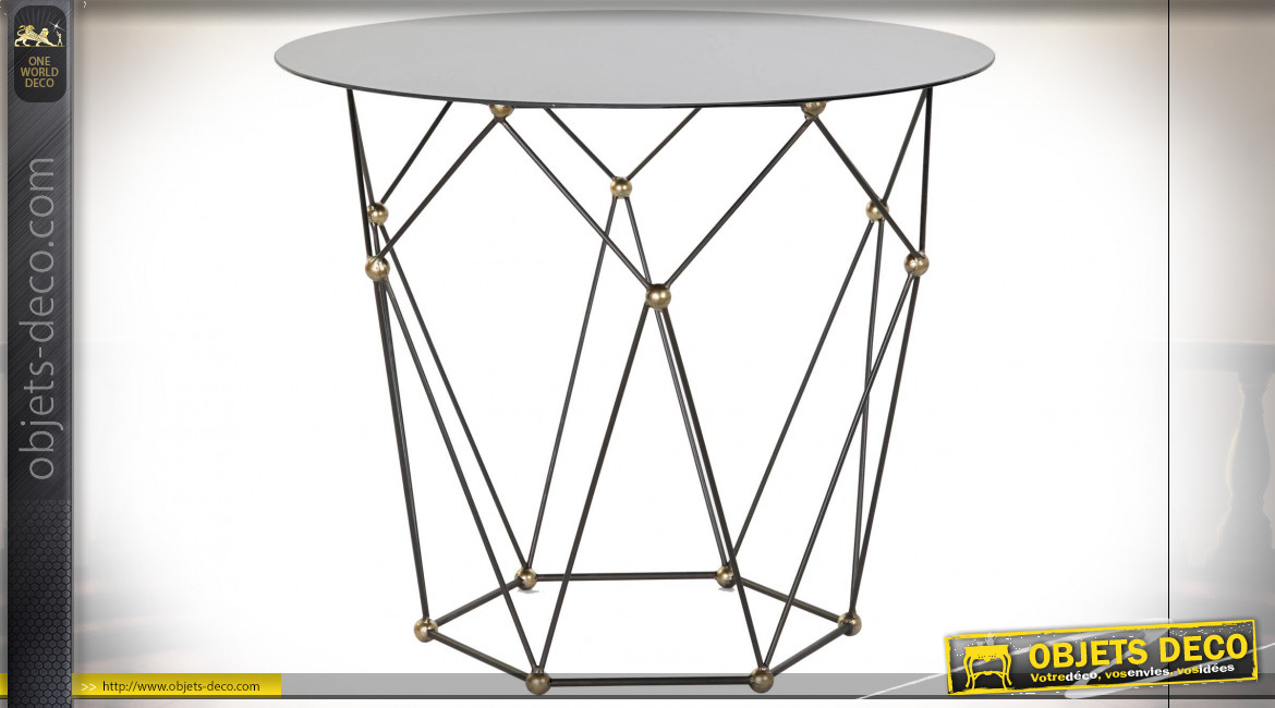 Table d'appoint en métal ajouré finition noire et dorée ambiance moderne design, Ø70cm
