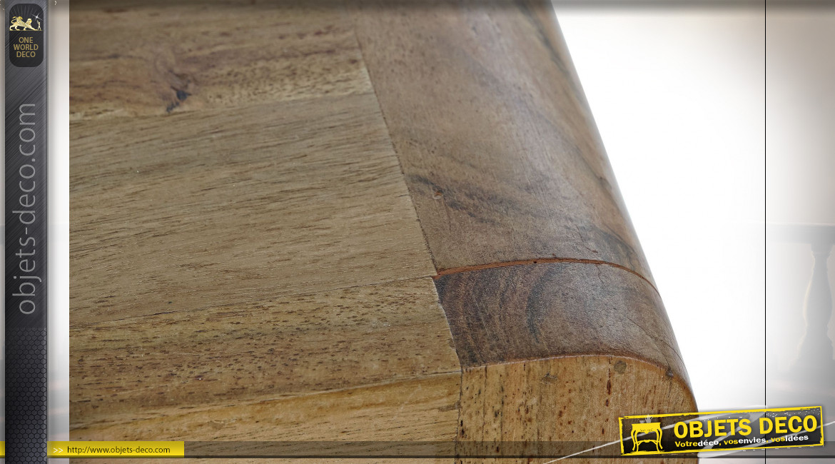 Table de chevet à 5 tiroirs en bois d'acacia finition naturelle ambiance chalet, 60cm