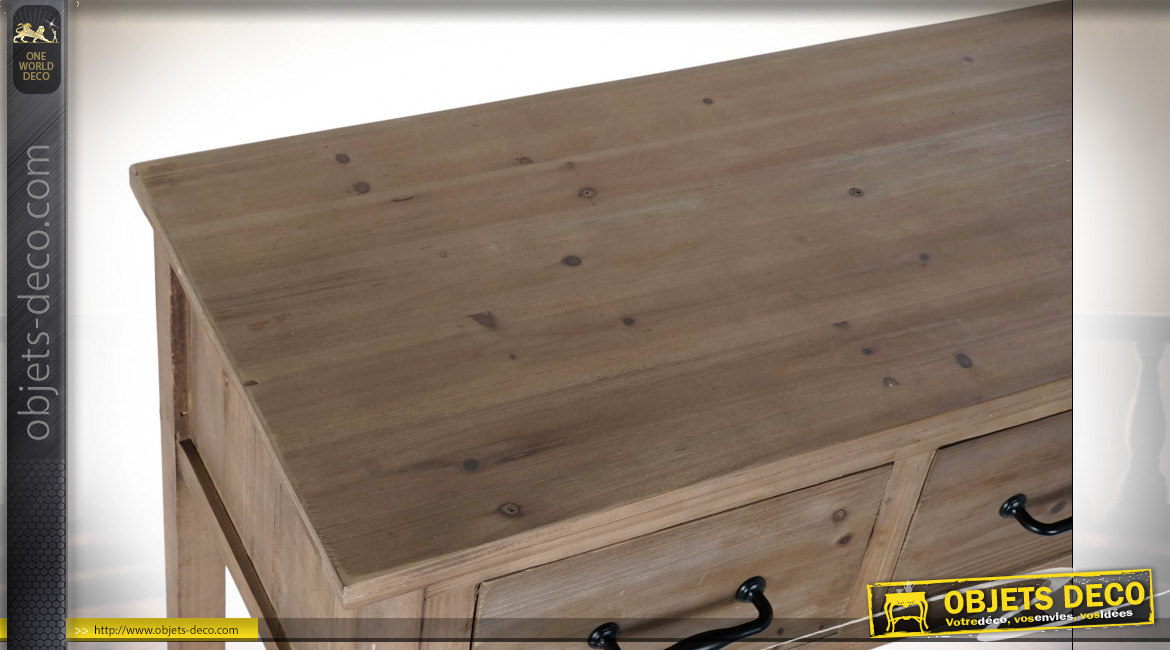 Console à 3 tiroirs en bois finition naturelle de style rustique, 100cm