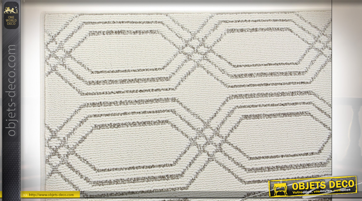 Grand tapis rectangulaire de style moderne en polyester finition gris clair et blanc, 290cm
