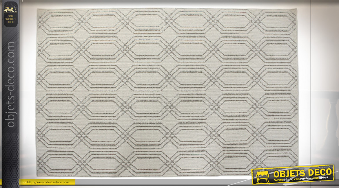 Grand tapis rectangulaire de style moderne en polyester finition gris clair et blanc, 290cm
