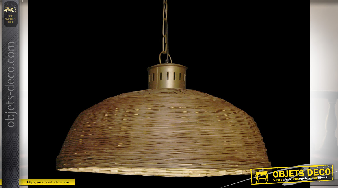 Suspension luminaire en osier finition naturelle ambiance tropicale, Ø74cm