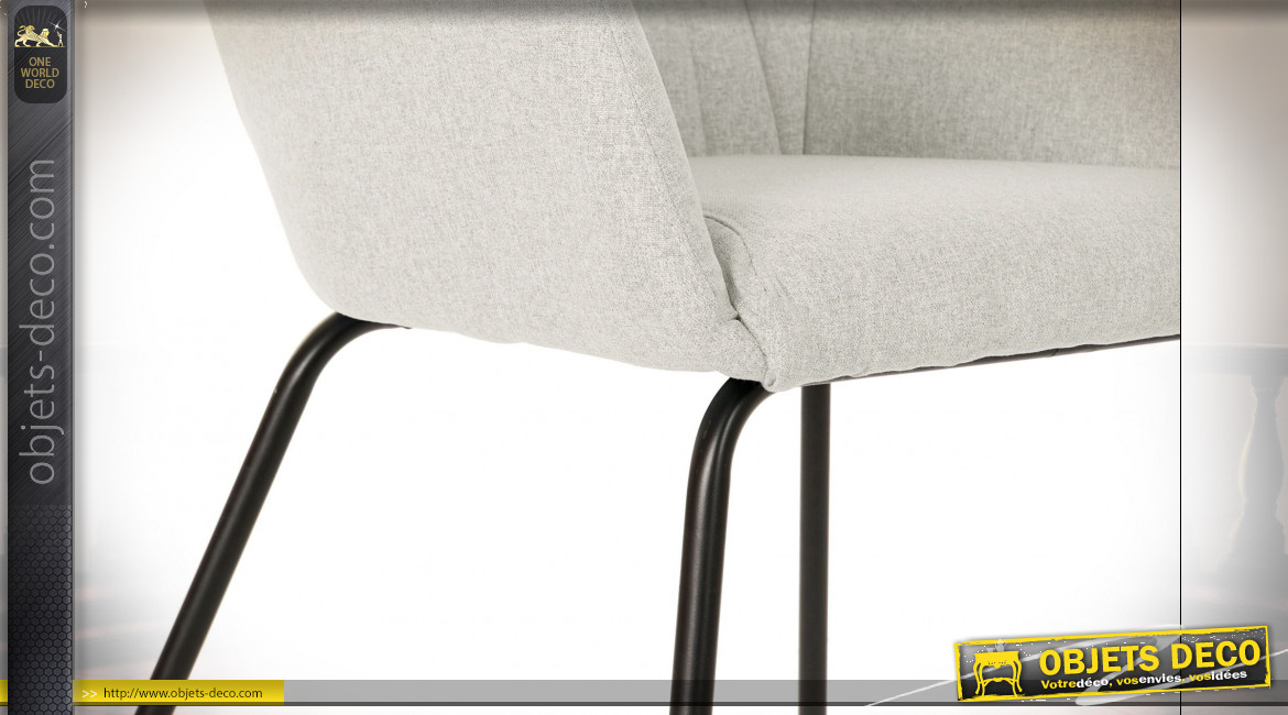Chaise de style contemporain en polyester finition gris clair et pieds en métal noir, 78cm