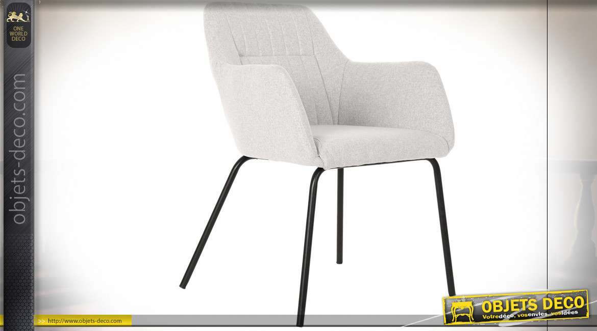 Chaise de style contemporain en polyester finition gris clair et pieds en métal noir, 78cm