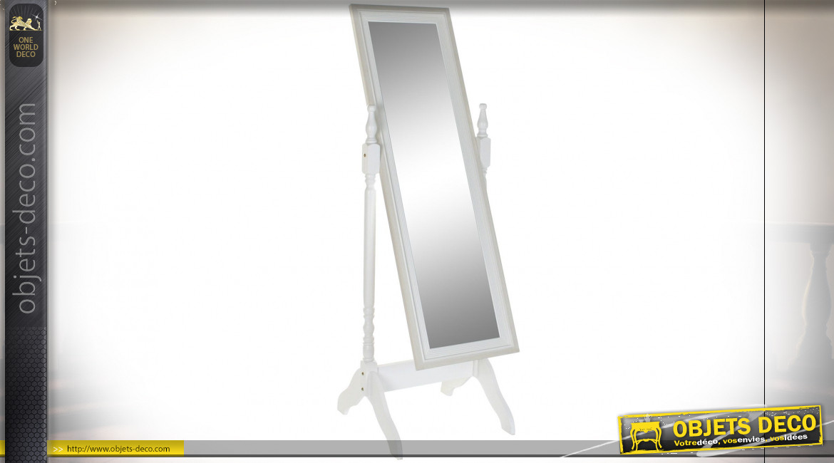 Miroir psyché en bois finition blanc et gris clair ambiance campagne chic, 156cm
