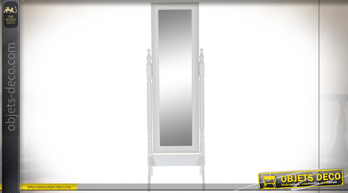 Miroir psyché en bois finition blanc et gris clair ambiance campagne chic, 156cm