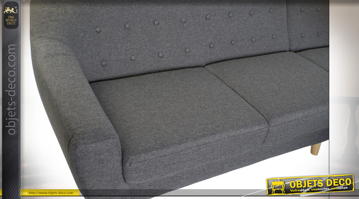 Canapé 3 personnes en polyester finition gris foncé de style contemporain, 230cm