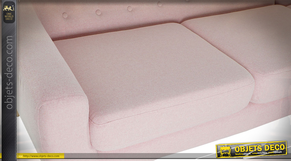 Canapé 3 places de style contemporain en polyester finition rose poudré, 226cm