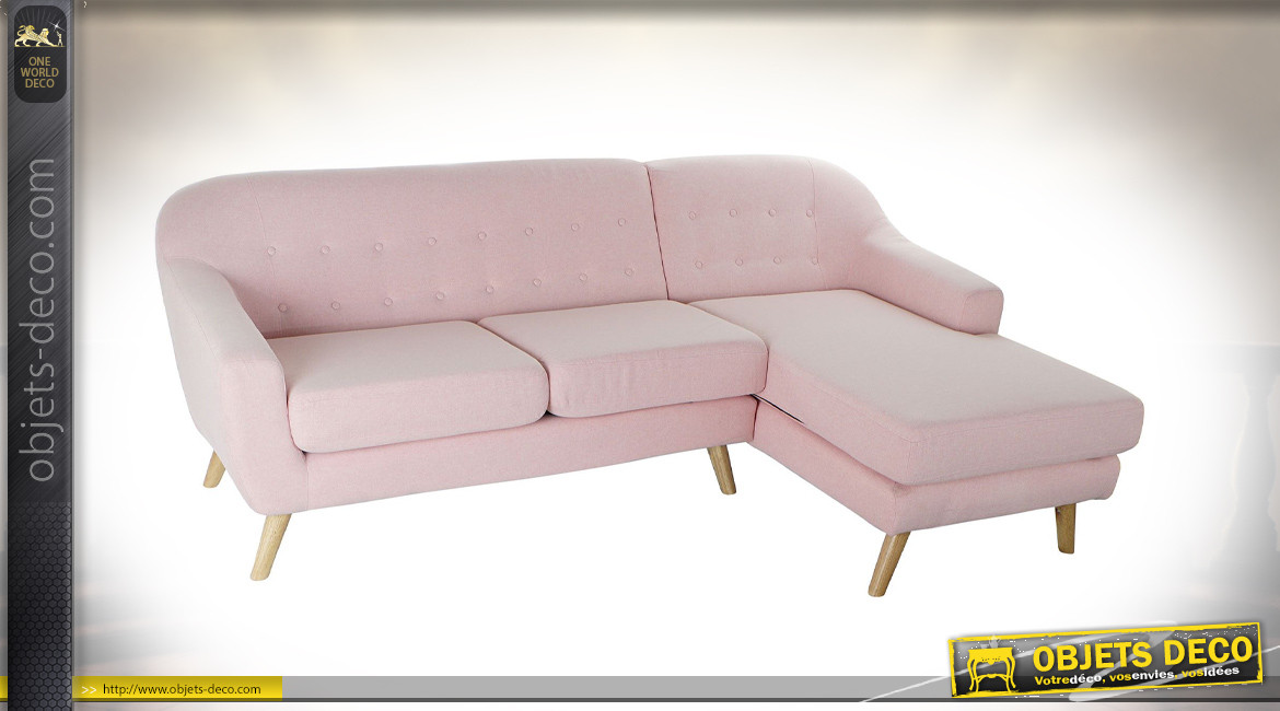 Canapé 3 places de style contemporain en polyester finition rose poudré, 226cm