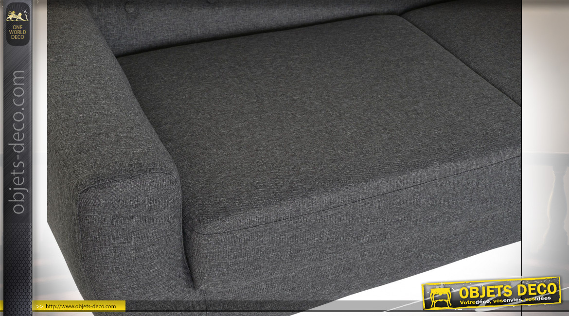 Canapé 3 personnes en polyester finition gris foncé de style contemporain, 170cm
