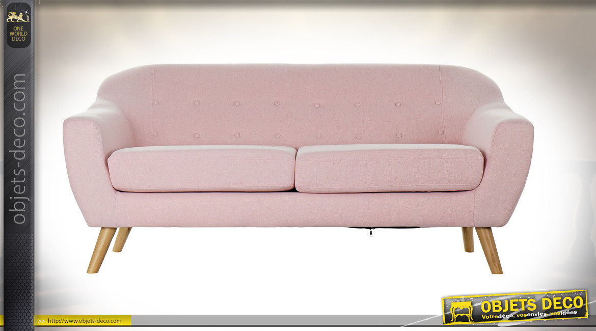 Canapé 3 personnes de style contemporain en polyester finition rose pâle, 172cm