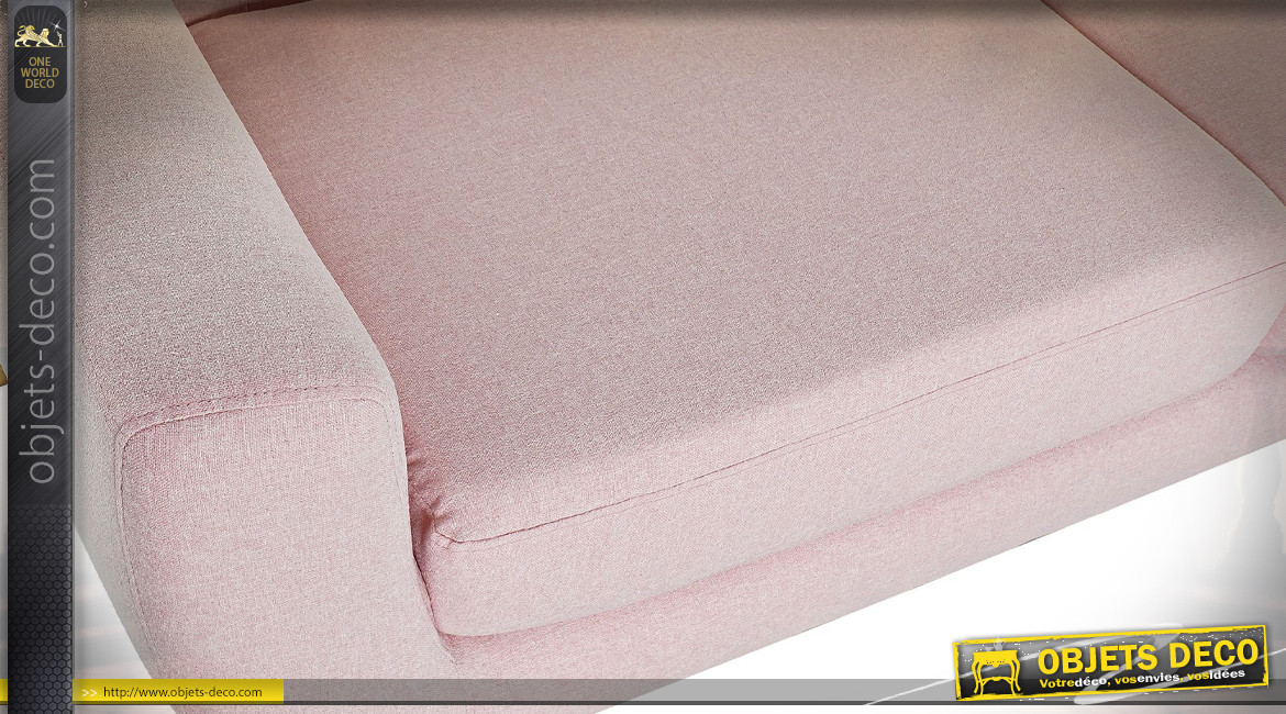 Canapé 3 personnes de style contemporain en polyester finition rose pâle, 172cm
