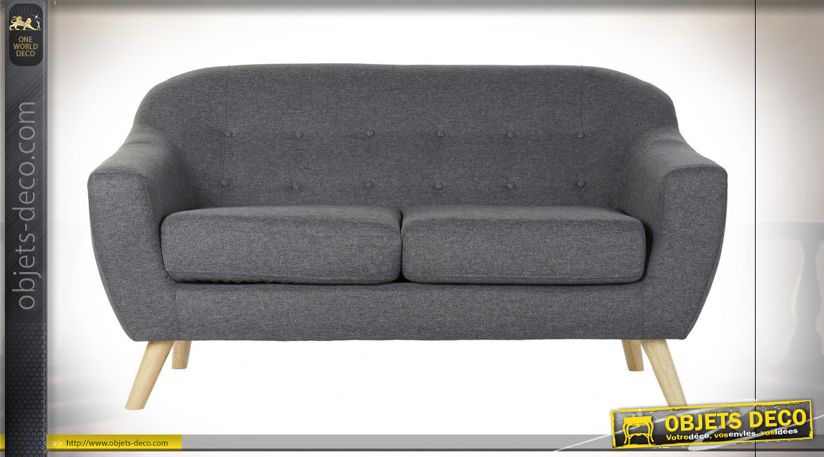 Canapé 2 personnes en polyester finition gris foncé de style contemporain, 146cm