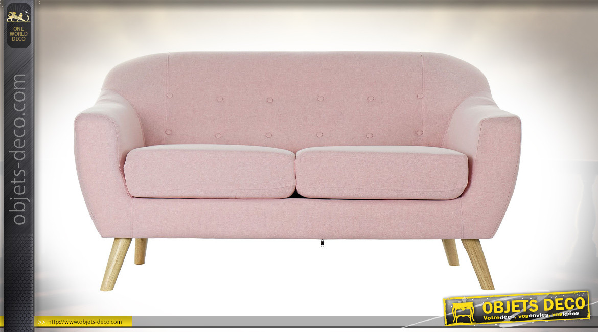 Canapé 2 places de style contemporain en polyester finition rose pâle, 146cm