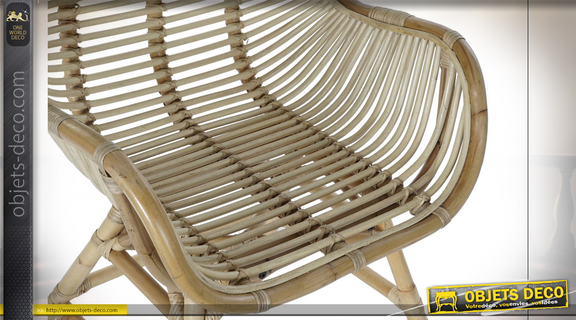 Chaise en rotin et bambou finition naturelle de style tropical, 92cm
