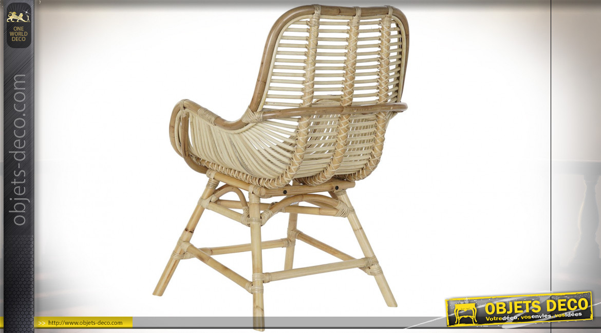 Chaise en rotin et bambou finition naturelle de style tropical, 92cm