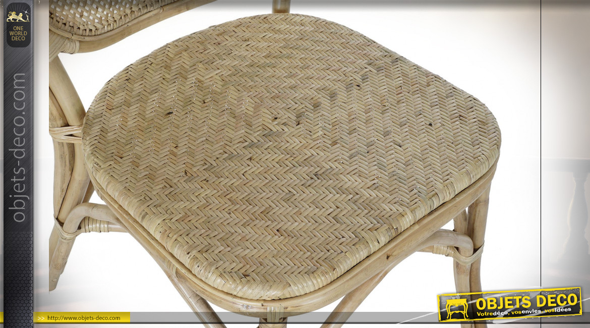 Chaise esprit vieux bistro en rotin et bambou finition naturelle ambiance rétro, 91cm