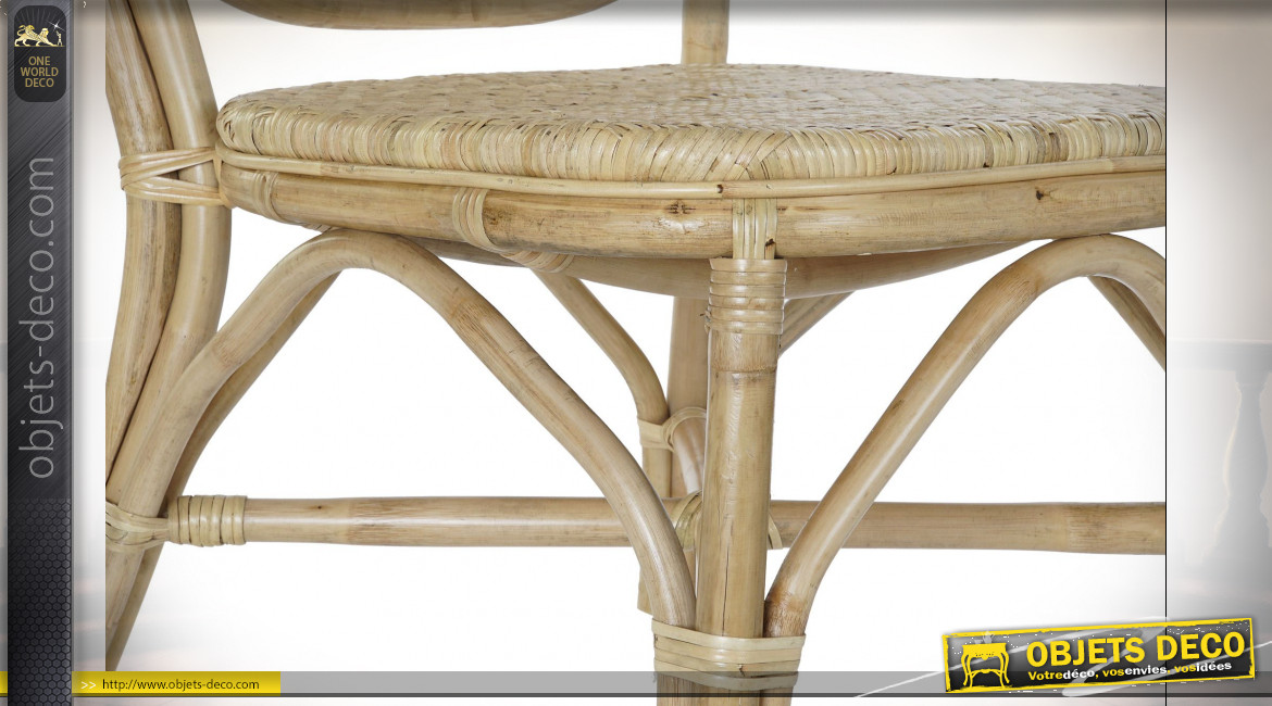 Chaise esprit vieux bistro en rotin et bambou finition naturelle ambiance rétro, 91cm