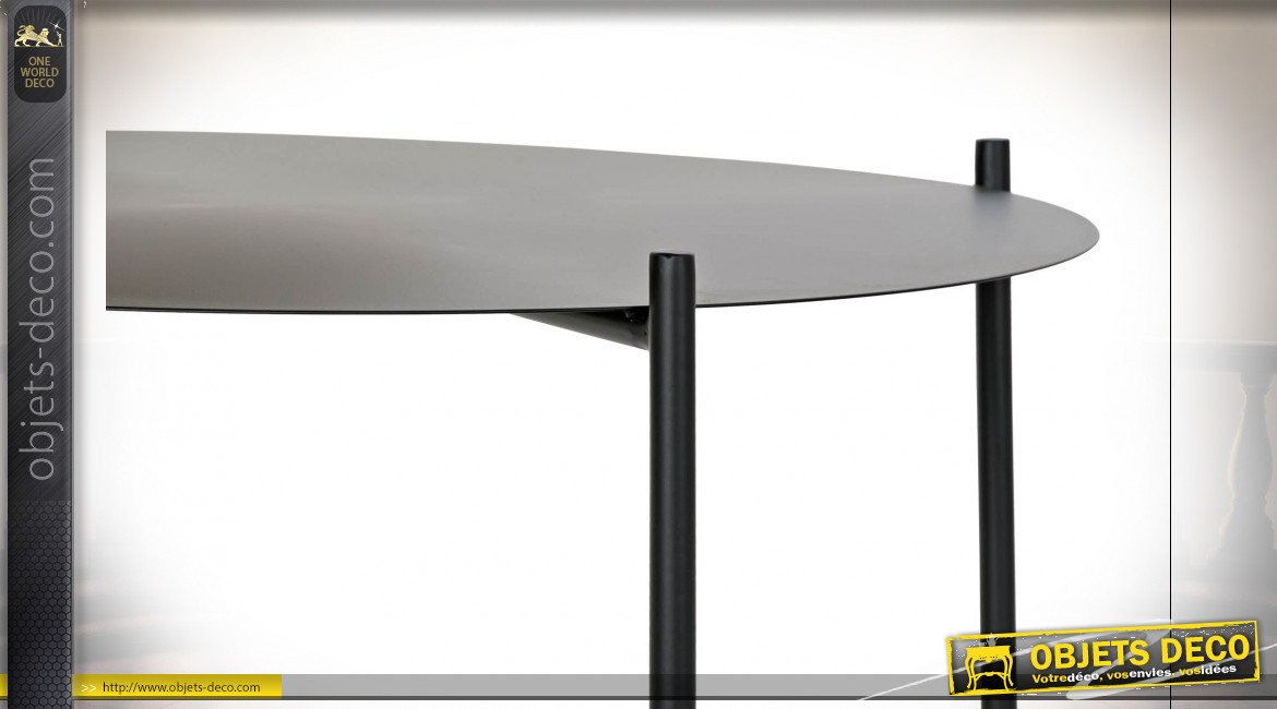 Table d'appoint à 2 niveaux en bois et métal noir de style contemporain, 70cm