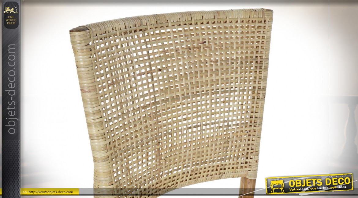 Chaise en bambou et cannage de rotin finition naturelle de style tropical, 93cm