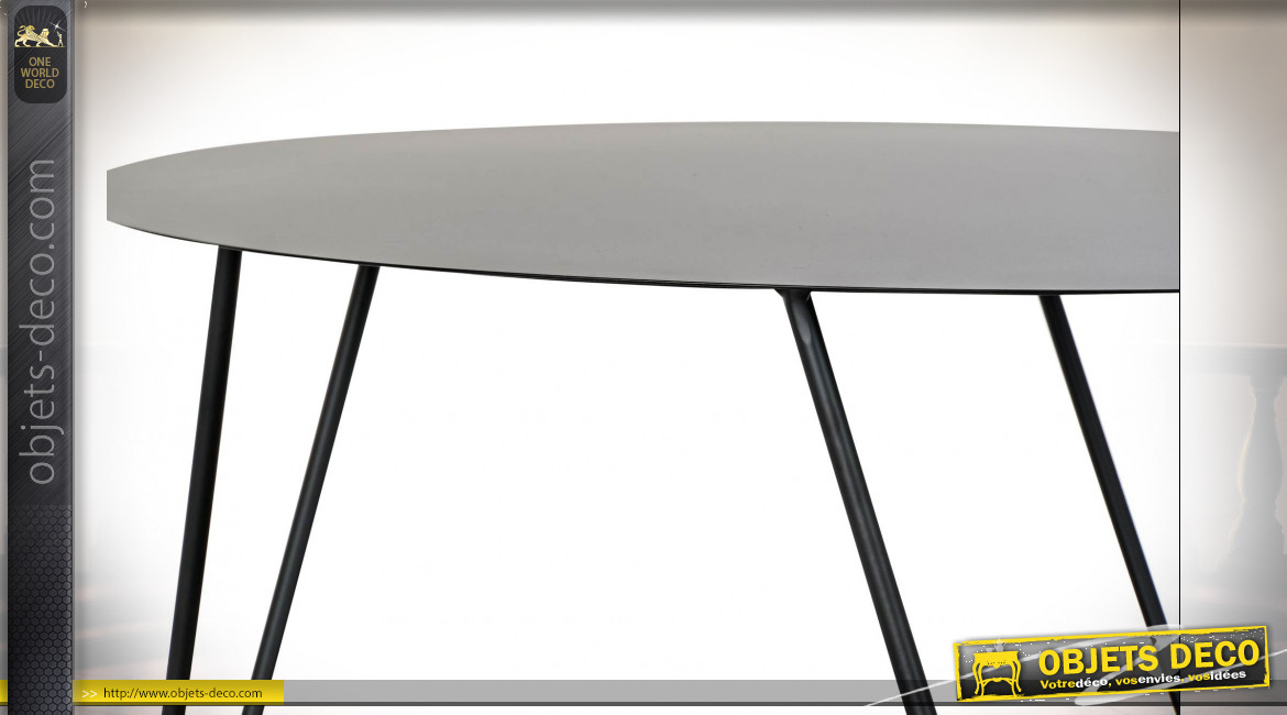 Table basse de style moderne en métal noir et bois finition brun foncé, Ø65cm