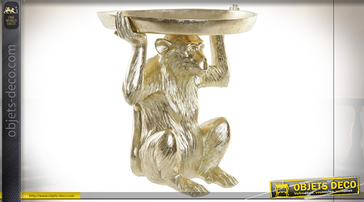 Vide poche original en forme de singe en résine finition dorée ambiance moderne, 39cm