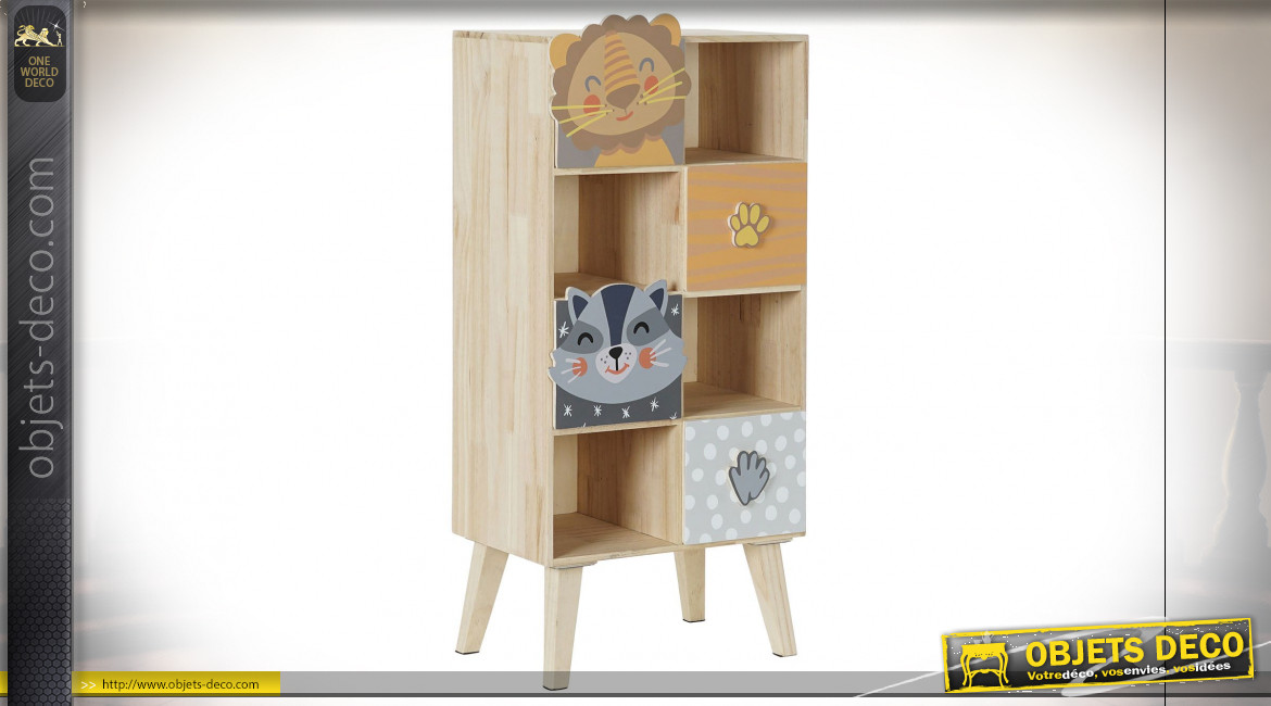 Meuble d'appoint en bois aux motifs animaliers ambiance chambre d'enfant, 84cm